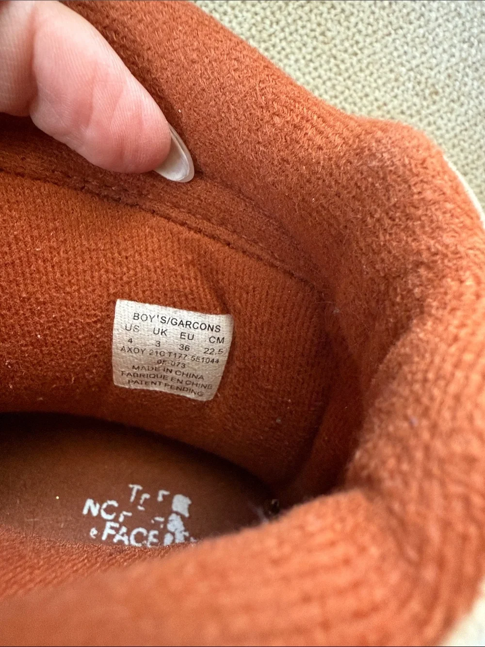 The North Face Kids Tan and Orange Insulated Hiking Boots kids 4